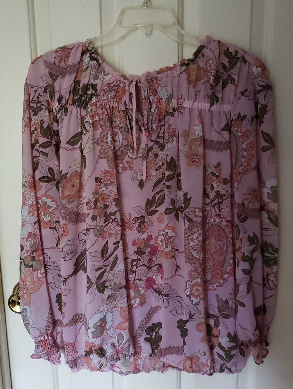 New York & Company Lavender Floral Peasant Blouse Lightweight Long Sleeves XXL